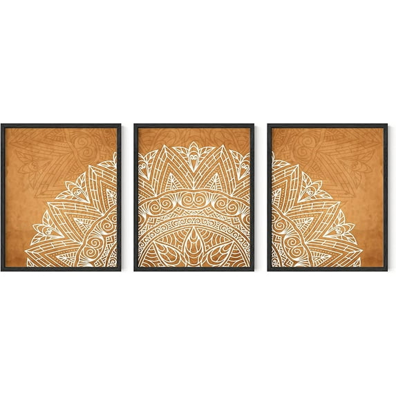 HAUS AND HUES Bohemian Wall Art - Set of 3 Gold Mandala Wall Art, Boho Art Prints Morrocan Picture Poster Pack of Posters Boho Artwork Large Wall Mandala Art Boho Prints Wall Art (Unframed, 16x20)