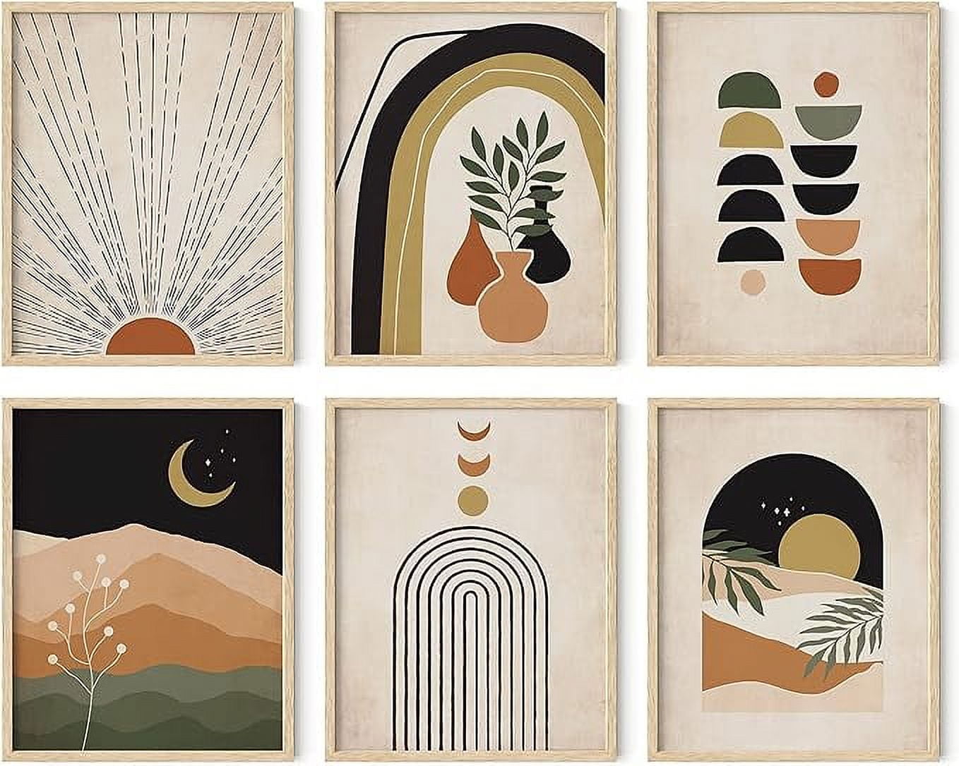 HAUS AND HUES Boho Framed Art Set of 6 - Mid Century Modern Wall Decor ...