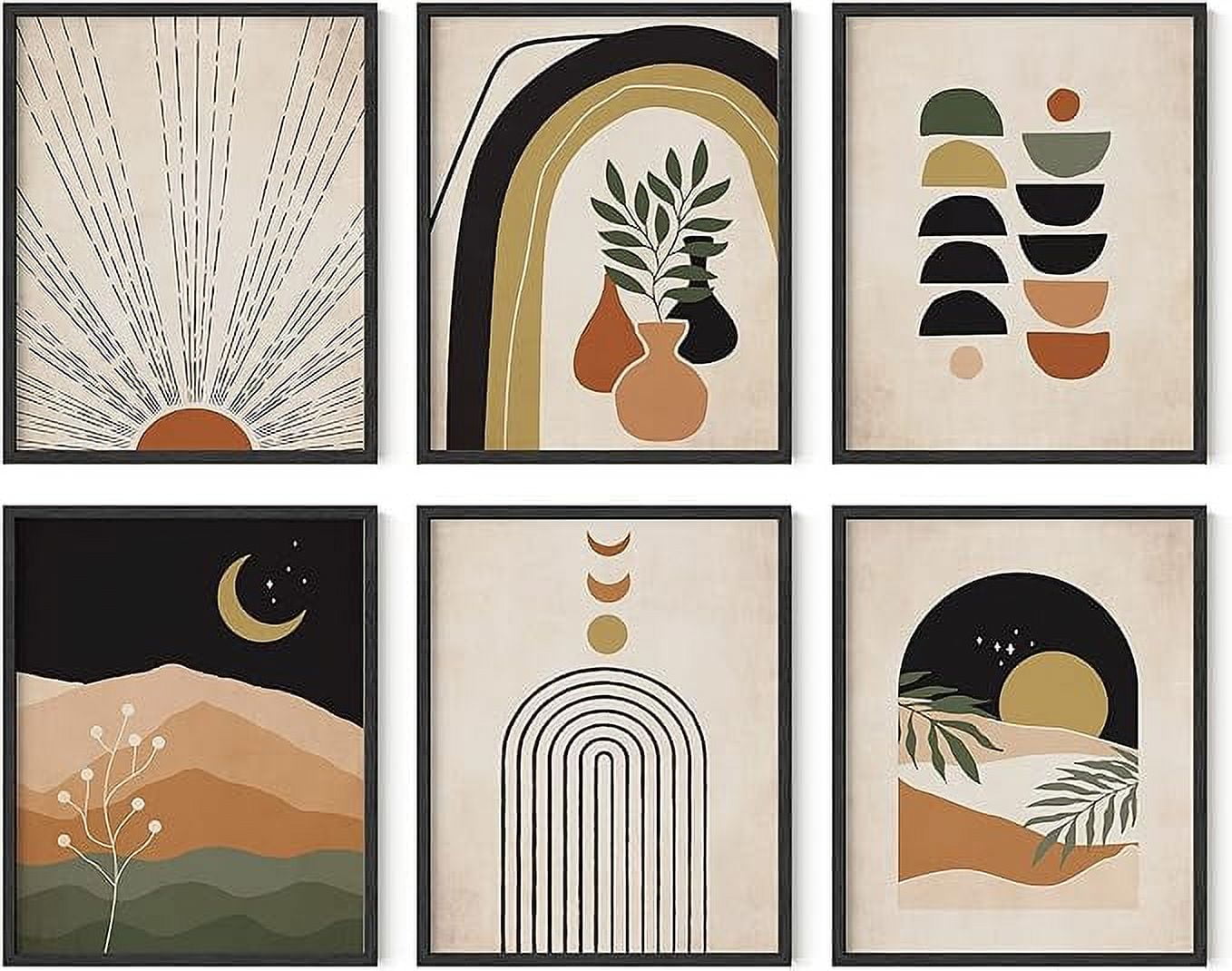 HAUS AND HUES Boho Framed Art Set of 6 - Mid Century Modern Wall Decor ...