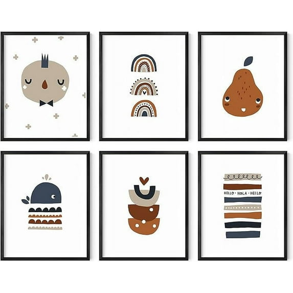 HAUS AND HUES Boho Nursery Wall Decor - Set of 6 Baby Room Wall Decor for Baby Boy Nursery and Baby Girl Nursery Decor, Kids Wall Art Nursery Art Prints Baby (Unframed 16x20)
