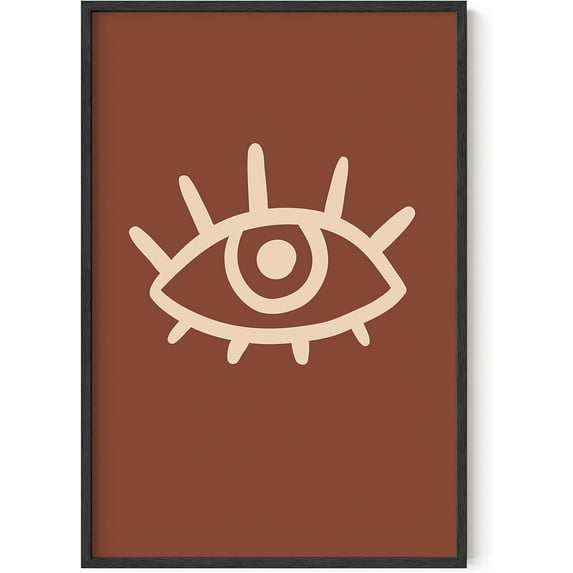 HAUS AND HUES Boho Posters Mid Century Modern Wall Decor - Abstract Art Boho Art Prints Midcentury Modern Decor Boho Wall Decor Minimalist Dark Clay Eye with Eye Lashes (24x36 Framed Black)