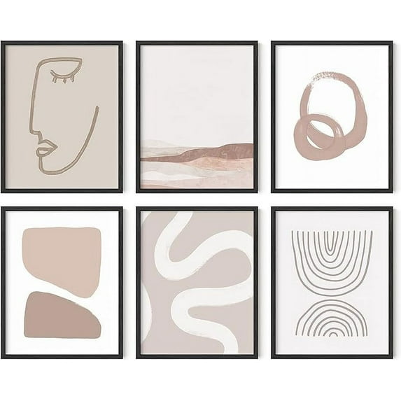 HAUS AND HUES Boho Posters - Set of 6 Aesthetic Posters for Room, Mid Century Modern Poster, Boho Wall Prints, Gallery Wall Art Boho Artwork, Abstract Wall Art Prints, Neutral Art (Unframed 11x14)