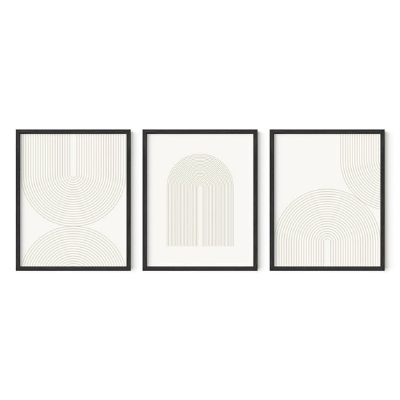 HAUS AND HUES Boho Wall Art - Set of 3 Framed Mid Century Modern Wall Art for Living Room, Minimalist Beige Wall Art, Line Art Wall Decor, Boho Art Wall Decor, Light Arches Art (16x20, BLACK FRAMED)
