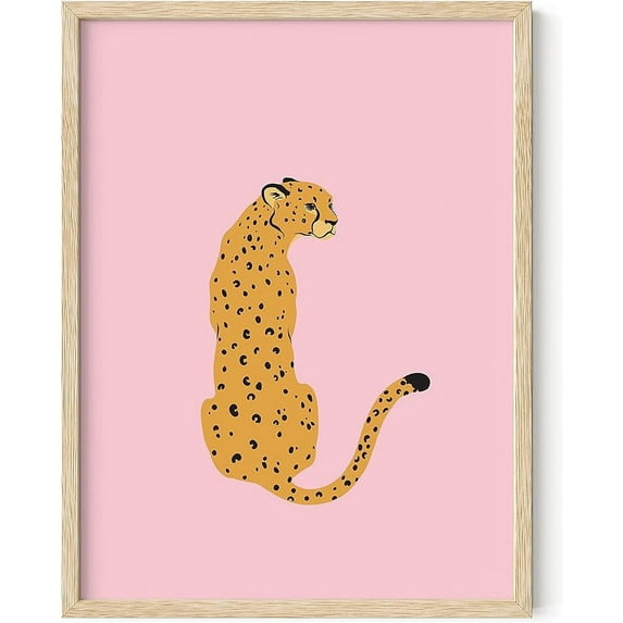 HAUS AND HUES Cheetah Print Wall Decor Pink Poster | Pink Posters for Room Aesthetic Blush Pink Wall Decor Cheetah, Wall Decor Pink Cheetah Print | BEIGE FRAMED 12” x 16”