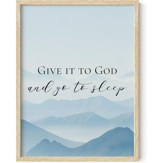 HAUS AND HUES Christian Quotes Wall Art Print - Give It To God and Go to Sleep Sign, Scripture Wall Art for Walls, Bible Verse Wall Art Posters, Religious Quote Wall Decor (Framed Beige, 12x16)