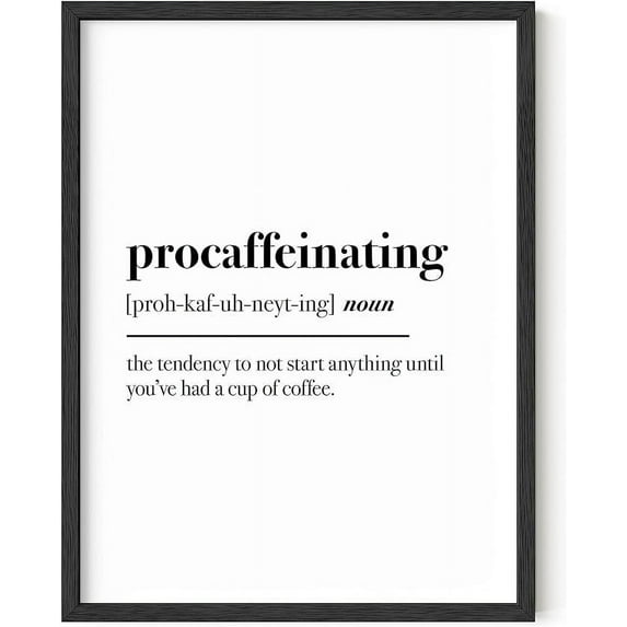 HAUS AND HUES Coffee Wall Art Decor - Coffee Definition Coffee Poster, Coffee Talk Art Print Poster for Coffee Bar, Funny Wall Posters Coffee Quotes Wall Art | Procaffeinating (Black Framed, 12x16)