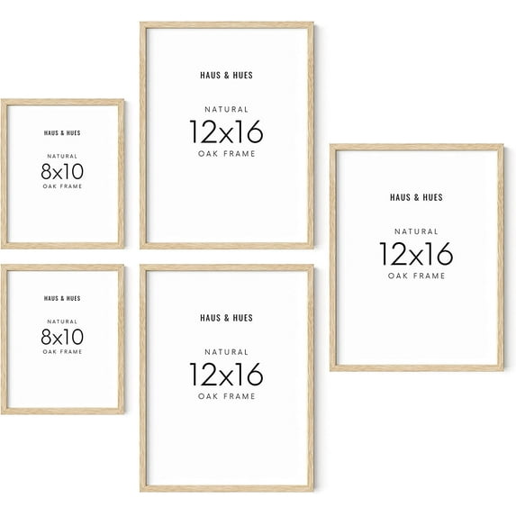 HAUS AND HUES Collage Frames For Wall - Set of 5 Photo Gallery Frames, Picture Frames Collage Wall Decor, Assorted Photo Frame Set, Stair Picture Frame Set Wood, (Two 8x10, Three 12x16 Beige)