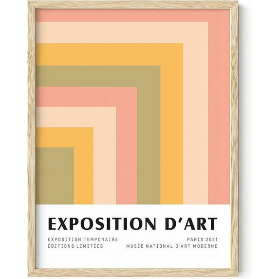 HAUS AND HUES Contemporary Framed Art, Danish Pastel Framed Geometric Wall Art, Colorful Framed Art, Colorful Wall Art Framed Pink and Orange Wall Art, Contemporary Wall Art (Beige Framed, 12x16)