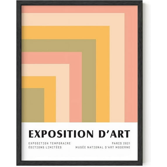 HAUS AND HUES Contemporary Framed Art, Danish Pastel Framed Geometric Wall Art, Colorful Framed Art, Colorful Wall Art Framed Pink and Orange Wall Art, Contemporary Wall Art (Black Framed, 12x16)