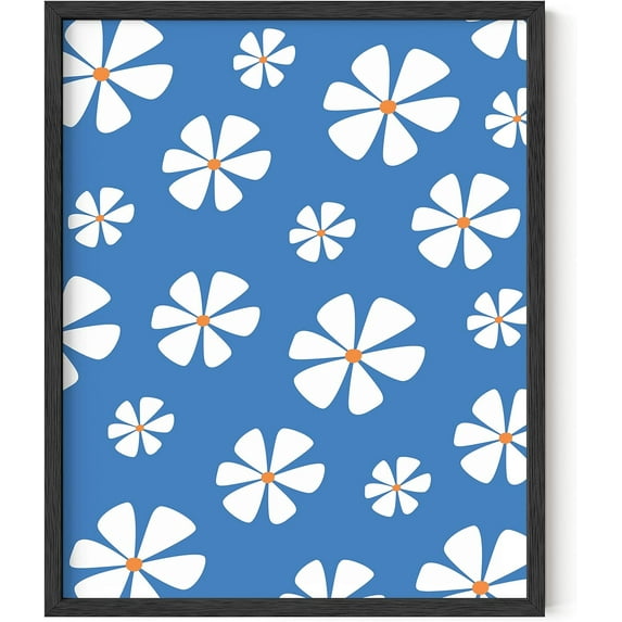 HAUS AND HUES Daisy Wall Art - Blue Wall Art Flower Pictures Wall Decor, Blue Floral Wall Daisy Flower Painting, Flower Art Blue Wall Decor for Living Room Daisy Decor (16x20, Framed Black)