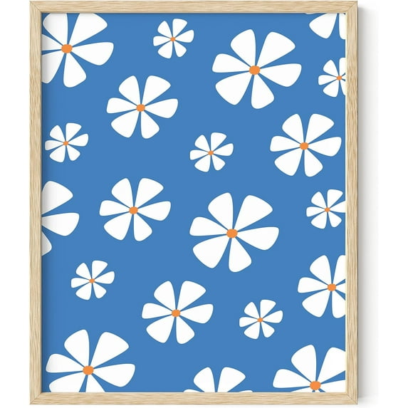 HAUS AND HUES Daisy Wall Art - Blue Wall Art Flower Pictures Wall Decor, Blue Floral Wall Daisy Flower Painting, Flower Art Blue Wall Decor for Living Room Daisy Decor (16x20, Framed Beige)