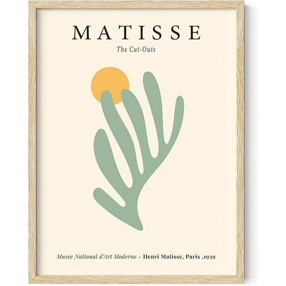 HAUS AND HUES Danish Pastel Aesthetic Matisse Poster - Danish Pastel Room Decor Aesthetic Matisse Print & Sage Green Wall Decor Matisse Cutouts Modern Wall Art Abstract Art Wall (Beige Framed, 12x16)