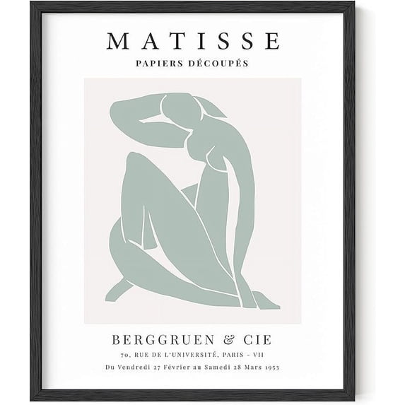 HAUS AND HUES Danish Pastel Aesthetic Matisse Poster - Danish Pastel Room Decor Aesthetic Matisse Print & Sage Green Wall Decor Matisse Cutouts Modern Wall Art Abstract (16" x 20" Framed Black)