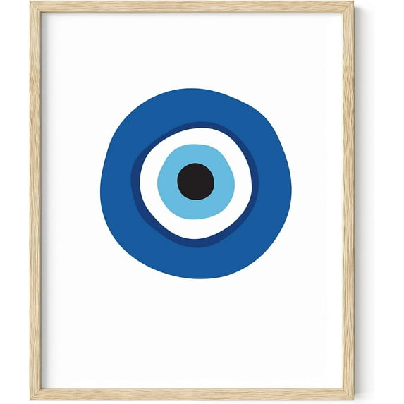 HAUS AND HUES Evil Eye Decor - Navy Blue Wall Art, Evil Eye Wall Decor, Mykonos Artwork, Evil Eyes Print, Big Eyes Painting Prints, Evil Eye Posters For Wall Art Aesthetic (16x20, Framed Beige)