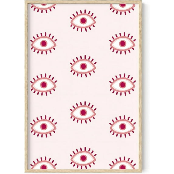 HAUS AND HUES Eye Wall Decor Pink Evil Eyes | Evil Eye Decor, Eye Art Decor, Evil Eye Wall Decor Pink Posters for Room Aesthetic | BEIGE FRAMED 24” x 36”