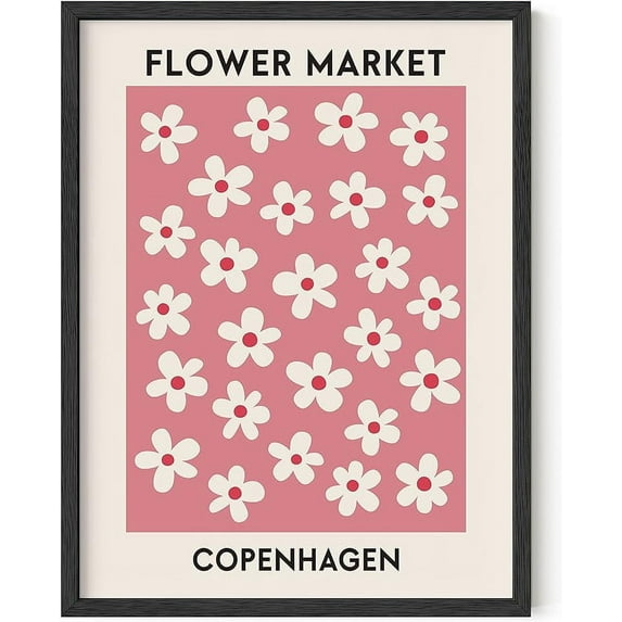 HAUS AND HUES Flower Market Poster, Danish Pastel Wall Decor, Danish Posters, Pink Framed Wall Art, Pastel Flowers Framed Wall Art, Pastel Pink Room Decor, Flower Market Framed (Black Framed, 12x16)