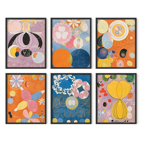 HAUS AND HUES Framed Abstract Wall Art- Set of 6 Famous Artist Paintings, Abstract Colorful Wall Art, Geometric Wall Decor, Hilma af Klint Gallery Wall Set, Framed Painting Set (11x14, Framed Black)