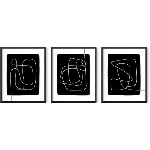 HAUS AND HUES Framed Black and White Wall Art - Black Wall Art Set of 3, Black and White Abstract Wall Art, Minimalist Wall Art, Modern Wall Art Black and White Wall Decor, (Black Framed, 16x20)