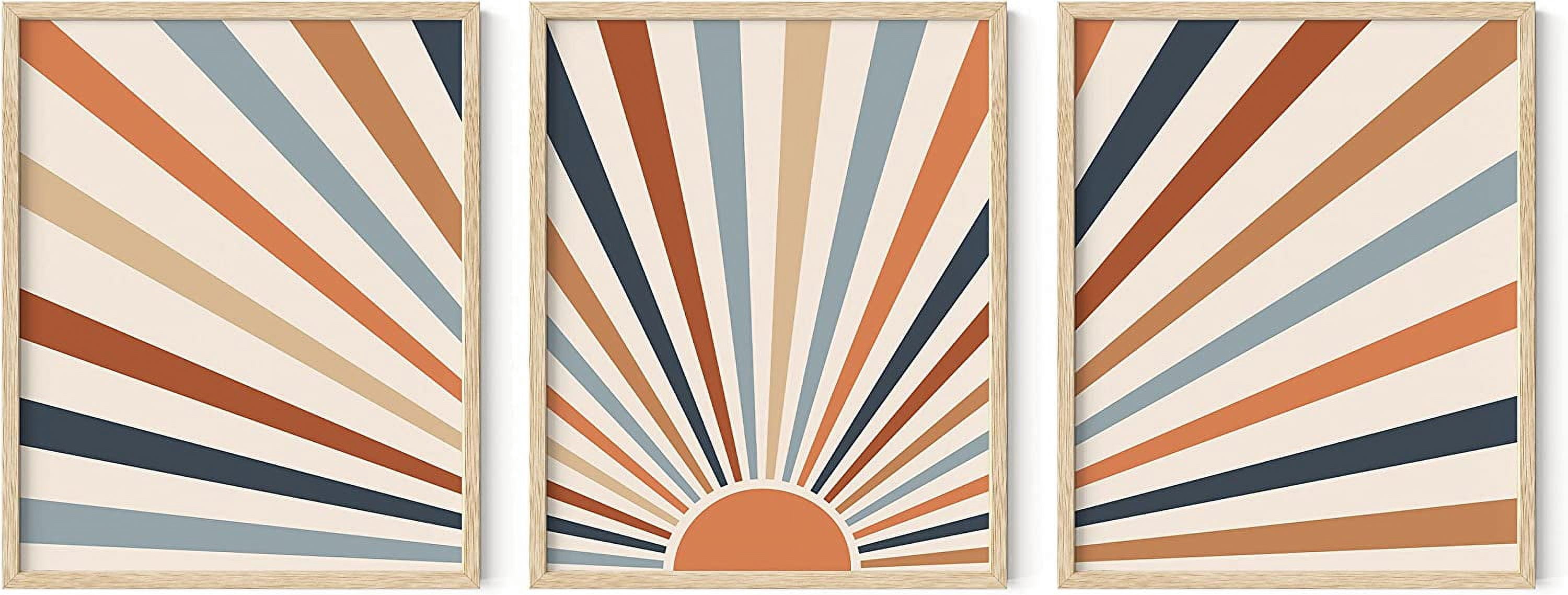Abstract Orange Sun Wall Art - Colorful Sunset Painting With Beige Frame, 24x36 Inches, Modern Home Decor