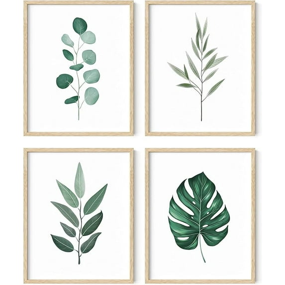 HAUS AND HUES Framed Botanical Wall Art – Plant Wall Decor, Tropical Wall Art, Leaf Wall Art, Green Leaves Pictures, Plant Pictures Wall Art, Leaves Print, Sage Green Wall Art, (8x10, BEIGE FRAMED)