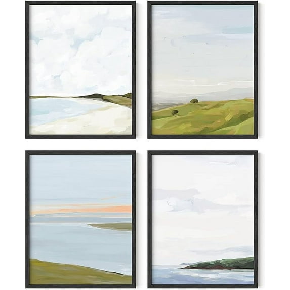 HAUS AND HUES Framed Landscape Wall Art - Set of 4 Nature Poster, Oil Painting Framed Art, Scenic Wall Poster, Country Side Wall Art, Farmhouse Wall Prints, Mountain Wall Art (11x14, Framed Black)
