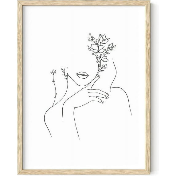 HAUS AND HUES Framed Minimalist Art, One Line Drawing Print, Women Posters, Silhouette Poster, One Line Wall Art, Black and White Framed Wall Art, Aesthetic Posters for Bedroom (Beige, 12x16)
