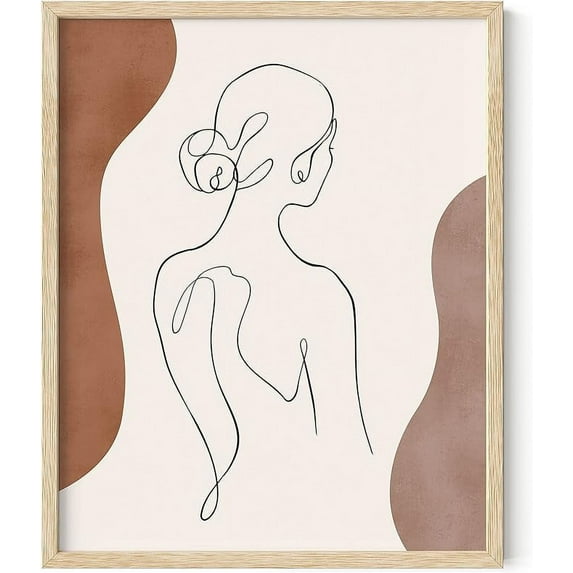 HAUS AND HUES Framed Minimalist Art, One Line Wall Art, Minimalist Poster Framed Wall Art of Women, Feminist, Minimalist Woman Print, Boho Prints Line Art Woman with Color (Framed Beige 16x20)