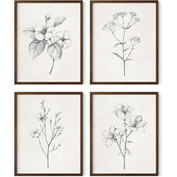 HAUS AND HUES Framed Vintage Botanical Prints - Set of 4 Framed Farmhouse Bedroom Wall Decor, Rustic Art for Bathroom, Farmhouse Decor Pictures for Living Room, Boho Decor (8x10, Framed Walnut)