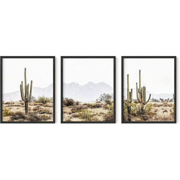 HAUS AND HUES Framed Western Wall Art - Set of 3 Desert Wall Art, Cactus Wall Decor, Framed Landscape Wall Art, Southwest Framed Art, Joshua Tree Wall Art, Framed Cactus Print (16x20, Black Framed)