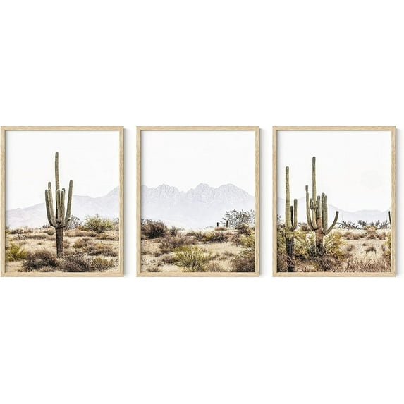 HAUS AND HUES Framed Western Wall Art - Set of 3 Desert Wall Art, Cactus Wall Decor, Framed Landscape Wall Art, Southwest Framed Art, Joshua Tree Wall Art, Framed Cactus Print (16x20, Beige Framed)