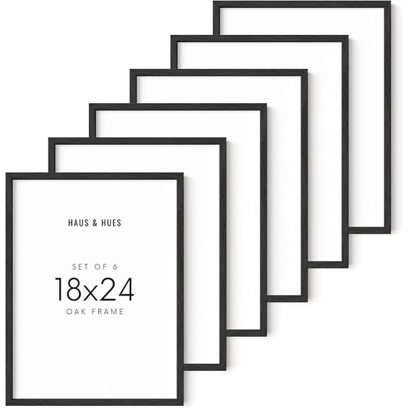 HAUS AND HUES Frames 18 x 24 - Set of 6, Picture Frames 18 x 24, Poster Frames 18 x 24, 18x24 Frames, 18 x 24 Picture Frames, 18x24 Frames Set of 6, 18x24 Frame 6 Pack (Black Oak Frame)