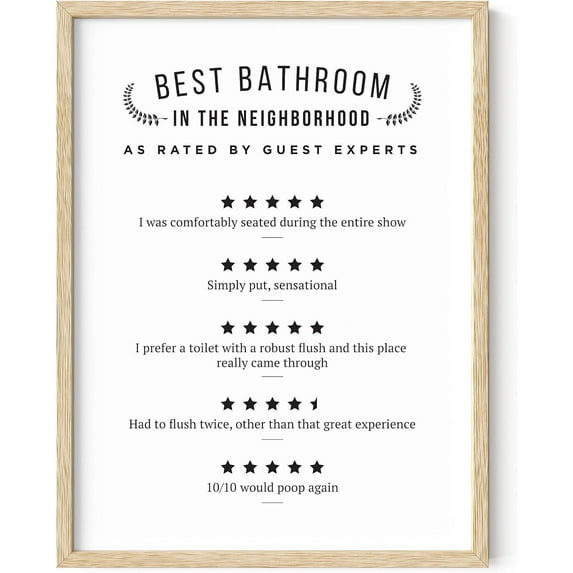 HAUS AND HUES Funny Bathroom Decor & Bathroom Print Funny Bathroom Signs Decor Funny Toilet Signs | Bathroom Review Sign Wall Art Funny | Poop Bathroom ratings individual Framed Beige 12x16
