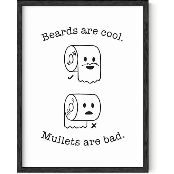 HAUS AND HUES Funny Bathroom Decor & Bathroom Prints Funny Bathroom Signs & Funny Wall Decor | Bathroom Humor Wall Decor Fun Bathroom Signs Decor Funny | 12" x 16" UNFRAMED (Beard/Mullet)