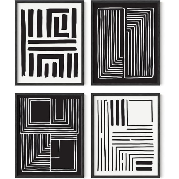 HAUS AND HUES Geometric Wall Art - Set of 4 Black and White Posters For ...