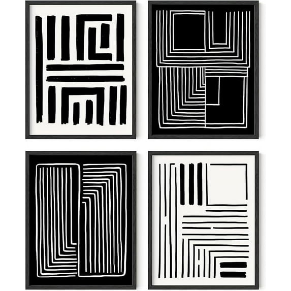 HAUS AND HUES Geometric Wall Art - Set of 4 Black and White Posters For Room Aesthetic, Modern Abstract Wall Art, Minimalist Art Wall Decor, Large Black and White Wall Art, (11x14, Unframed)