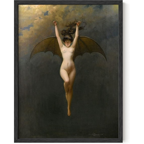 HAUS AND HUES Gothic Wall Decor - Creepy Artwork Wall Art, Goth Poster Wall Decor, Witch Poster Vintage Wall Decor, Goth Wall Art Posters, Vintage Bat Poster, Witchy Wall Decor (12x16, Framed Black)