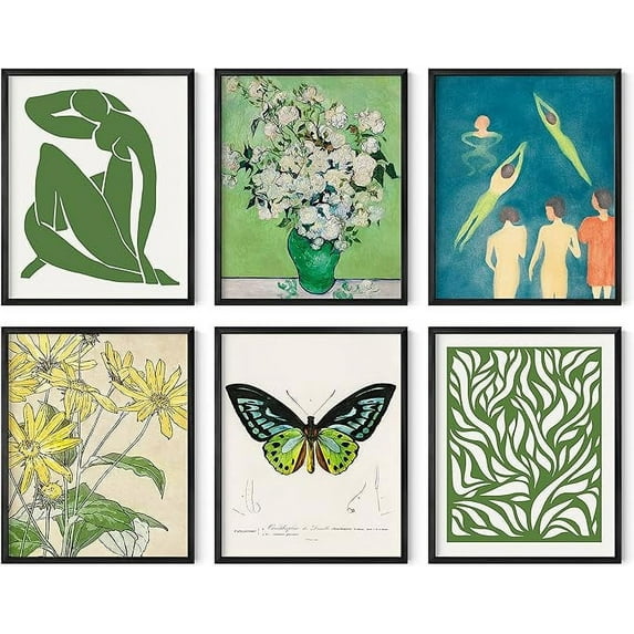 HAUS AND HUES Green Pictures Wall Decor - Set of 6 Vintage Posters for Room Aesthetic, Artist Posters Famous Art Prints, Classic Art Prints Aesthetic Paintings Room Decor Posters (16x20, Unframed)