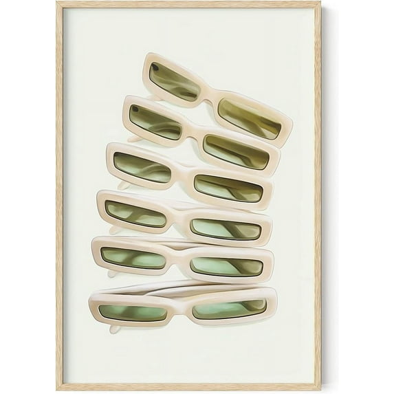 HAUS AND HUES Green Wall Art Sunglasses Decor Sage Green Room Decor Aesthetic Cute Posters Aesthetic Green Aesthetic Room Decor Glam Wall Art Aesthetic Posters for Teen Girls (24" x 36" Framed Beige)