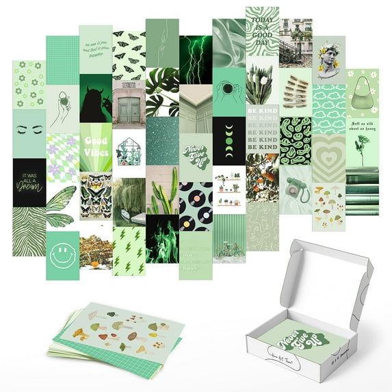 HAUS AND HUES Green Wall Collage Kit – Poster Green Pictures For Wall Collage Kit For Teens VSCO Wall Collage Wall Kit Aesthetic Wall Collage Kit Green Room Poster Dark Green Art 4"x6" (Set of 50)