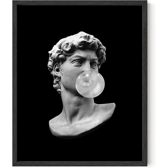 HAUS AND HUES Gum Poster Black David Michelangelo Poster Pictures for Bedroom Wall Decor Aesthetic Black Aesthetic Room Decor Black Pictures for Wall Decor (16'' x 20'' Framed Black)