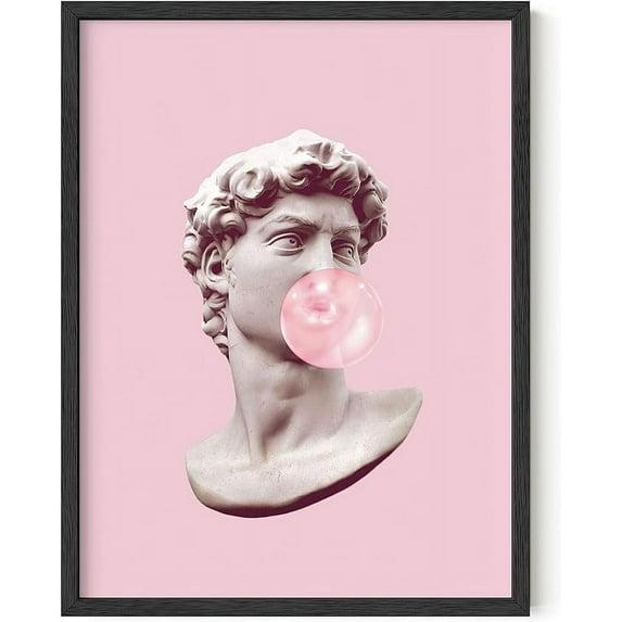 HAUS AND HUES Gum Poster David Bubble Pop Art | Pop Art Wall Decor, Pink Pictures Wall Decor, Pink Posters for Room Aesthetic | Blush Pink Room Decor for Bedroom Wall Pop Art | BLACK FRAMED 12” x 16”