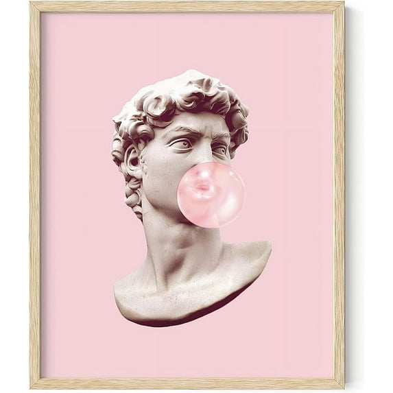 HAUS AND HUES Gum Poster David Bubble Pop Art | Pop Art Wall Decor, Pink Pictures Wall Decor, Pink Posters for Room Aesthetic | Blush Pink Room Decor for Bedroom Wall Art | BEIGE FRAMED 16” x 20”