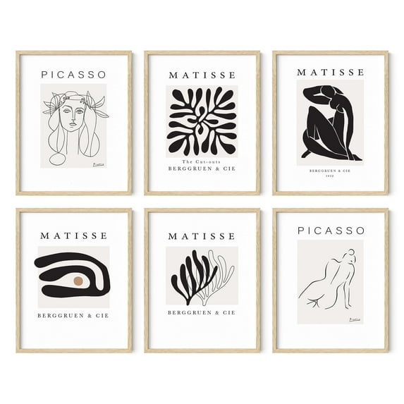 HAUS AND HUES Henri Matisse Posters and Picasso Wall Art - Set of 6 With Artist Names, Picasso Matisse Prints Art Exhibition Posters Famous Paintings and Art Posters, Framed Beige 11x14