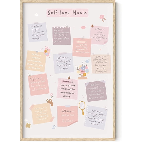 HAUS AND HUES Inspirational Quotes Wall Art - Daily Affirmations For Women, Inspirational Poster For Teen Girls, Self Love Hacks Quote Poster, Motivational Poster Individual Print (Framed Beige 24x36)