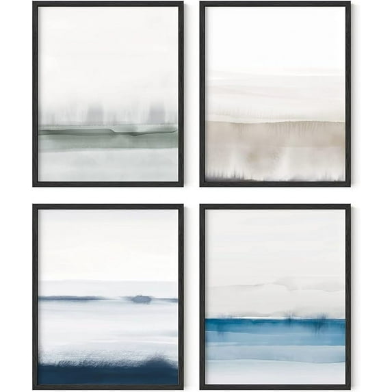 HAUS AND HUES Landscape Painting - Set of 4 Nature Posters, Abstract Painting, Poster Nature Landscape Art, Blue Artwork Nature, Serene Pictures, Multi Watercolor Wall Art (Unframed, 16x20)
