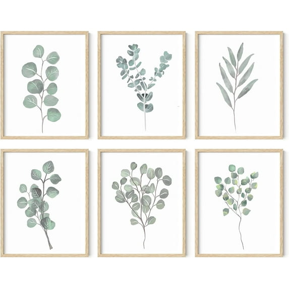 HAUS AND HUES Leaf Prints Botanical Wall Decor Set of 6 Botanical Art Prints & Eucalyptus Leaves Wall Decor | Botanical Prints Minimalist Plants Leaf Prints (8x10, Framed Beige)