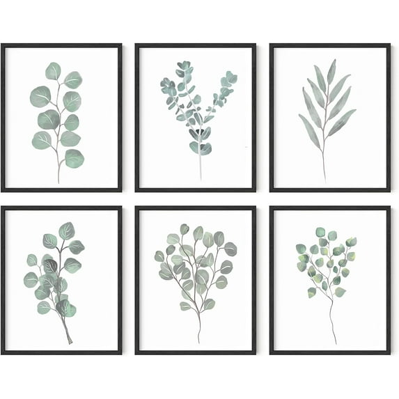 HAUS AND HUES Leaf Prints Botanical Wall Decor Set of 6 Botanical Art Prints & Eucalyptus Leaves Wall Decor | Botanical Prints Minimalist Plants Leaf Prints (8x10, Framed Black)