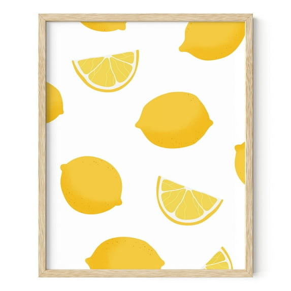HAUS AND HUES Lemon Poster Fruit Art Lemon Wall Art Fruit Picture Wall Art Lemon Pictures for Kitchen Lemon Themed Kitchen Decor Lemon Art Wall Art for Kitchen Lemon Collage (Framed Beige, 16x20)