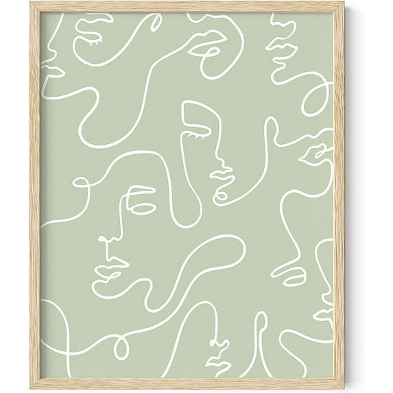 HAUS AND HUES Line Art Wall Decor - Female Figure Wall Art Faces Abstract Poster, Minimalist Wall Decor Line Drawing Wall Art, Faces Wall Art Minimalist Poster, Minimalist (16" x 20" Framed Beige)