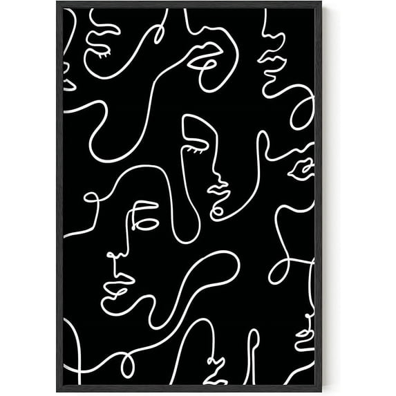HAUS AND HUES Line Art Wall Decor - Wall Art Woman Silhouette Minimalist Line Art Female Poster Minimalist Art Wall Silhouette Female Figure Posters Black Face Collage (Unframed 24x36)